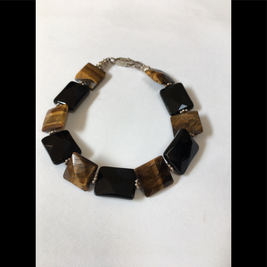 Square Rectangle Tiger Eye Black Onyx Bracelet 28$